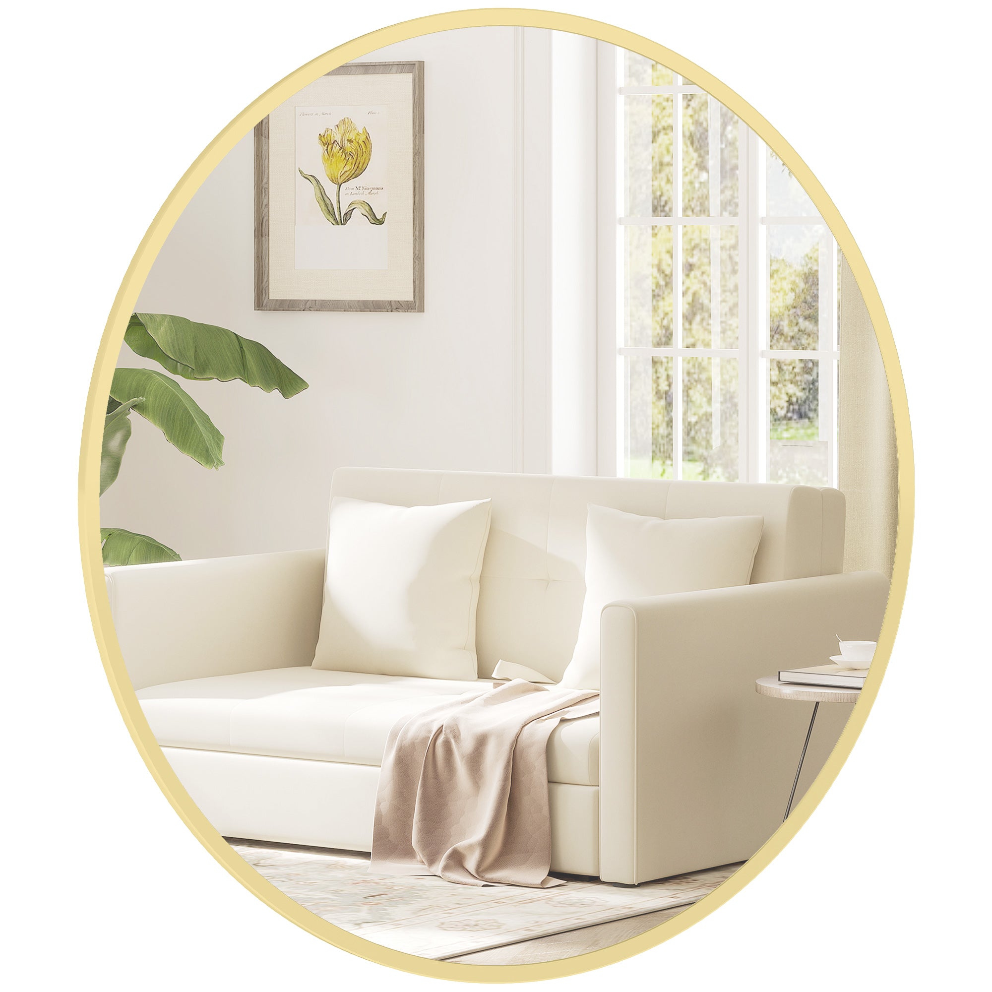Round Wall Mirror, 24 in (61 cm) Diameter – Gold Aluminum Alloy Frame, Decorative Mirror for Bathroom, Living Room, Bedroom