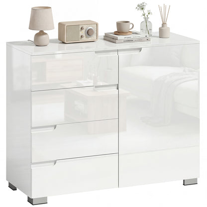 High-Gloss Sideboard — Modern Buffet Cabinet with 4 Drawers & Adjustable Shelf, Soft-Close, White