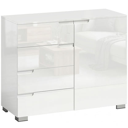High-Gloss Sideboard — Modern Buffet Cabinet with 4 Drawers & Adjustable Shelf, Soft-Close, White