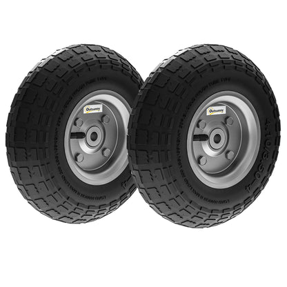 Set of 2 Replacement Rubber Wheels 255 mm with 16mm Bore for Garden Cart, Wheelbarrow, and Hand Truck