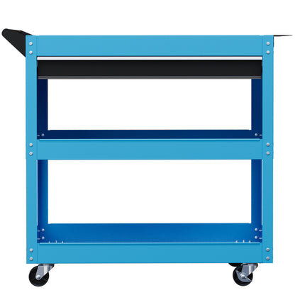 Workshop Cart Tool Trolley 3-Level Tool Cart with Drawer, Side Tool Holder, and Handle, Workshop Trolley for Garage, Warehouse, DIY Tools, 82x35x76cm, Blue