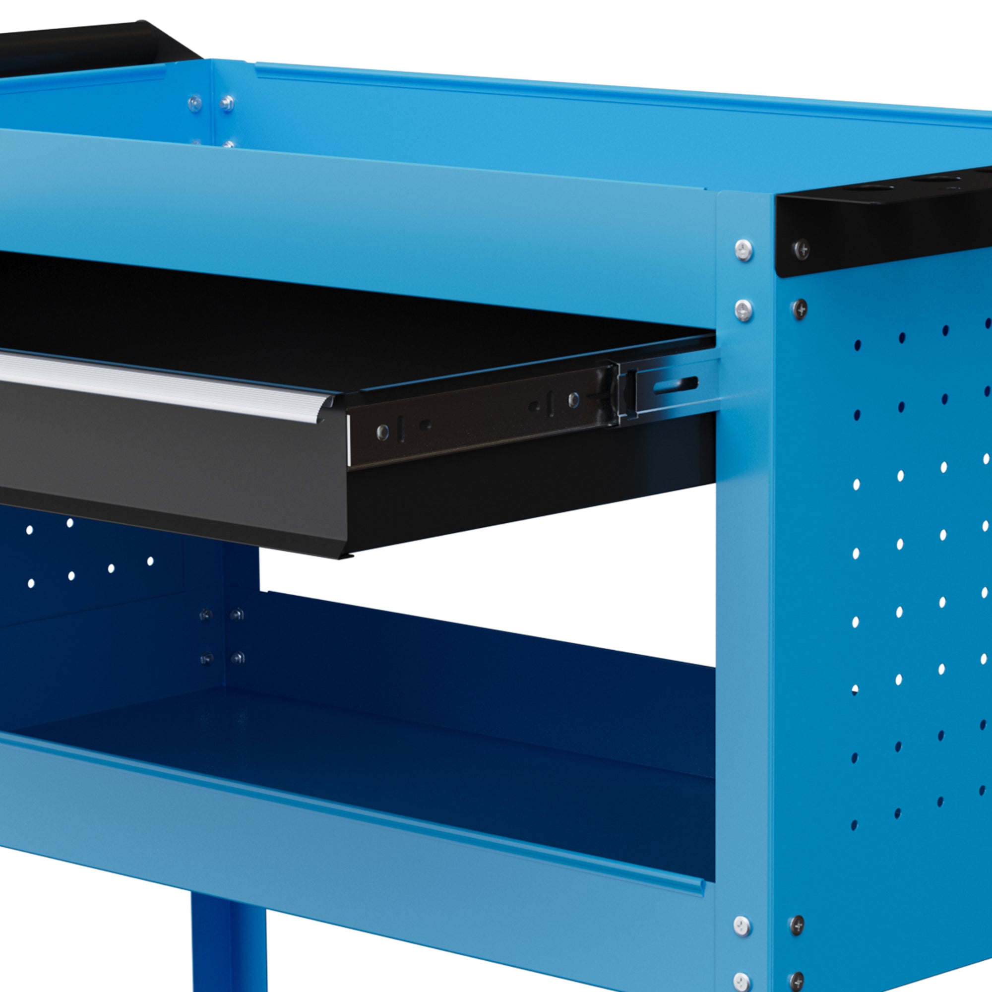 Workshop Cart Tool Trolley 3-Level Tool Cart with Drawer, Side Tool Holder, and Handle, Workshop Trolley for Garage, Warehouse, DIY Tools, 82x35x76cm, Blue