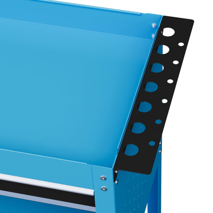 Workshop Cart Tool Trolley 3-Level Tool Cart with Drawer, Side Tool Holder, and Handle, Workshop Trolley for Garage, Warehouse, DIY Tools, 82x35x76cm, Blue