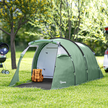 Camping Tent for 2-3 People Stable Waterproof Family Tent with Bedroom Living Room Vestibule with Standing Height, Dome Tent with 2000mm Water Column Tunnel Tent for Camping Travel, Dark Green