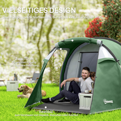 Camping Tent for 2-3 People Stable Waterproof Family Tent with Bedroom Living Room Vestibule with Standing Height, Dome Tent with 2000mm Water Column Tunnel Tent for Camping Travel, Dark Green