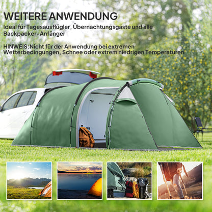 Camping Tent for 2-3 People Stable Waterproof Family Tent with Bedroom Living Room Vestibule with Standing Height, Dome Tent with 2000mm Water Column Tunnel Tent for Camping Travel, Dark Green