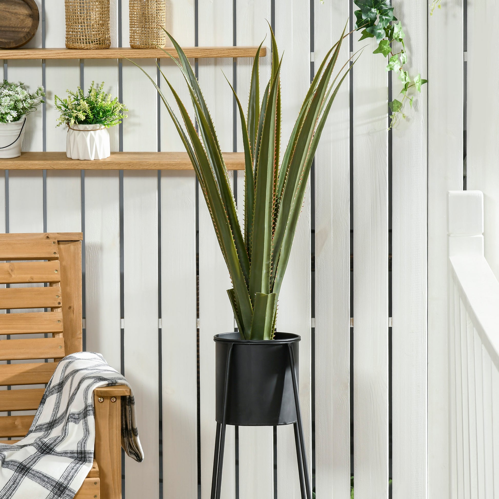 Artificial Agave Plant in Pot, Height 90 cm, 16 Leaves, Indoor Outdoor, Realistic