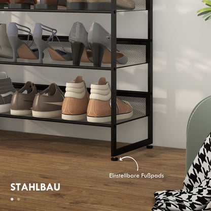 Shoe Rack with 5 Levels, Shoe Shelf, Shoe Stand for 15 Pairs of Shoes, Space-Saving Shoe Storage, Shoe Organizer for Entryway, Hallway, Black