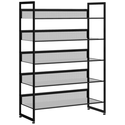 Shoe Rack with 5 Levels, Shoe Shelf, Shoe Stand for 15 Pairs of Shoes, Space-Saving Shoe Storage, Shoe Organizer for Entryway, Hallway, Black