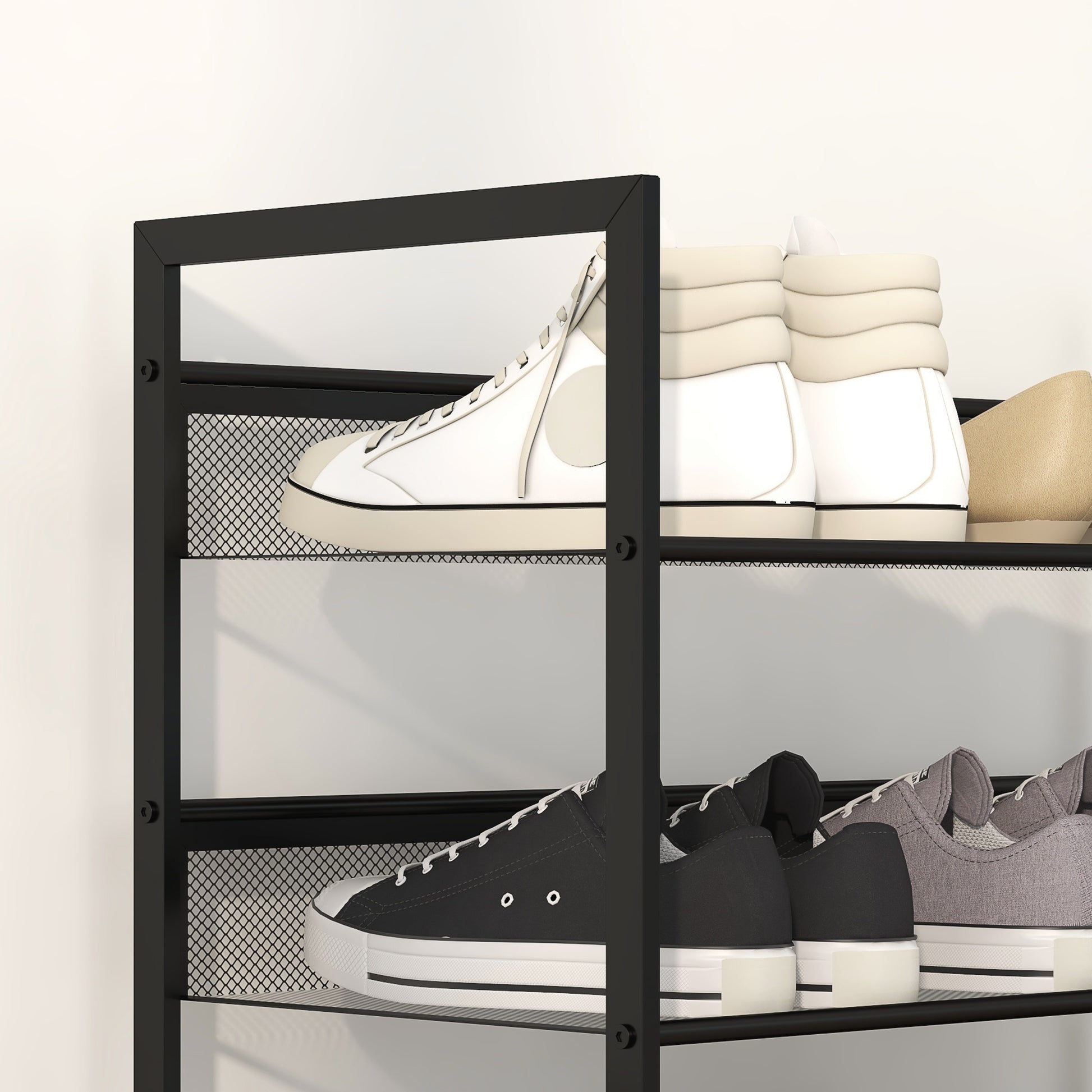 Shoe Rack with 5 Levels, Shoe Shelf, Shoe Stand for 15 Pairs of Shoes, Space-Saving Shoe Storage, Shoe Organizer for Entryway, Hallway, Black