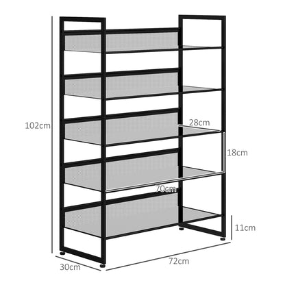 Shoe Rack with 5 Levels, Shoe Shelf, Shoe Stand for 15 Pairs of Shoes, Space-Saving Shoe Storage, Shoe Organizer for Entryway, Hallway, Black