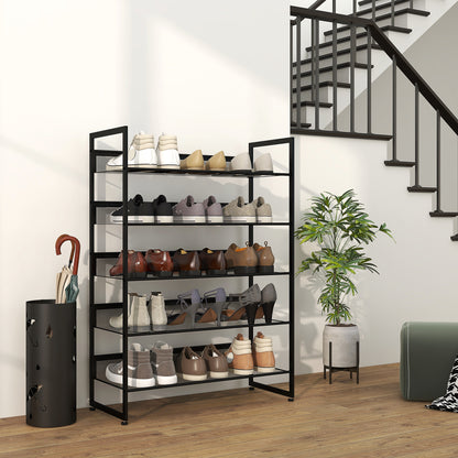 Shoe Rack with 5 Levels, Shoe Shelf, Shoe Stand for 15 Pairs of Shoes, Space-Saving Shoe Storage, Shoe Organizer for Entryway, Hallway, Black
