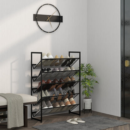Shoe Rack with 5 Levels, Shoe Shelf, Shoe Stand for 15 Pairs of Shoes, Space-Saving Shoe Storage, Shoe Organizer for Entryway, Hallway, Black