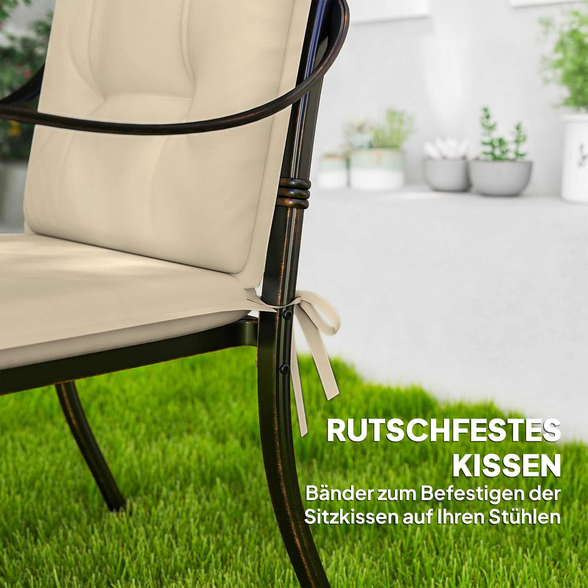 Set of 4 Seat Cushions 108 x 50 x 5 cm Chair Cushions with Straps, Outdoor Indoor Seat Pad, Seat Cushion, Bench Cushion for Garden Furniture, Dining Chair, Beige