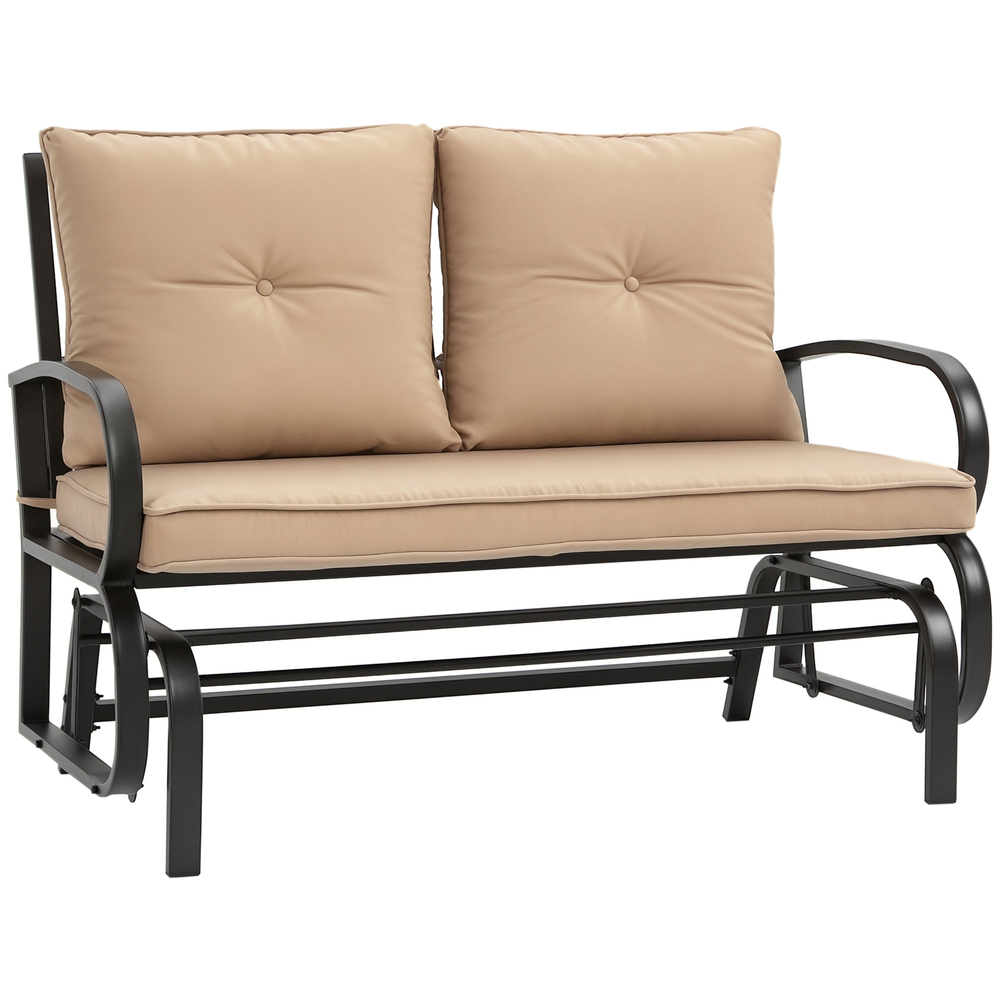 Double Garden Rocking Bench for 2 People with Padded Seat and Back Cushions, 122x70x87cm, Khaki