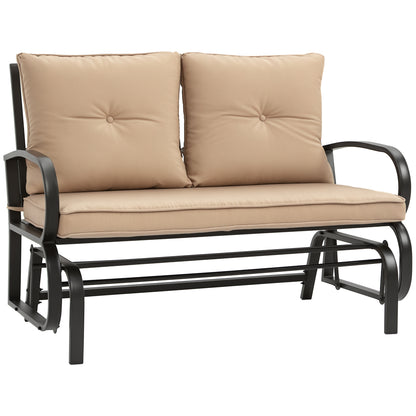 Double Garden Rocking Bench for 2 People with Padded Seat and Back Cushions, 122x70x87cm, Khaki