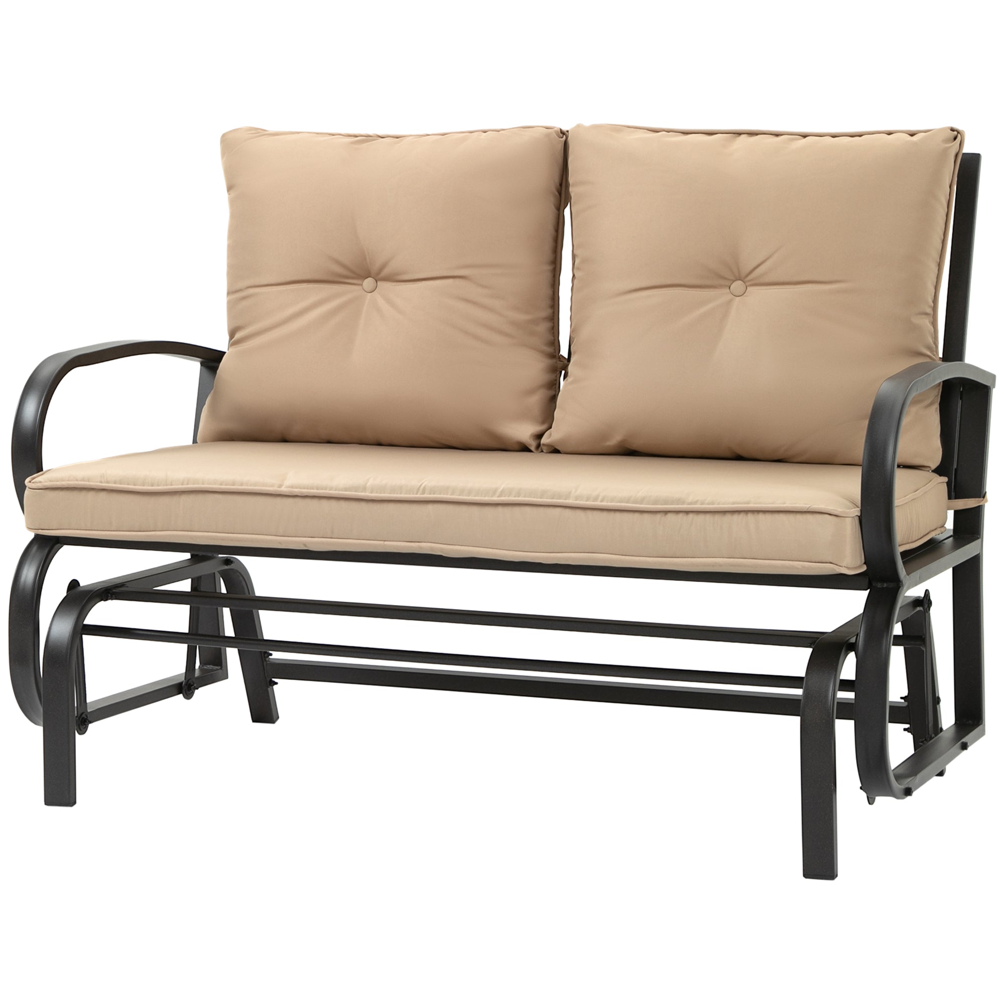 Double Garden Rocking Bench for 2 People with Padded Seat and Back Cushions, 122x70x87cm, Khaki