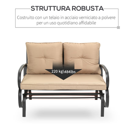 Double Garden Rocking Bench for 2 People with Padded Seat and Back Cushions, 122x70x87cm, Khaki