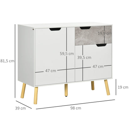 Kitchen Sideboard Buffet Cabinet with 2 Doors 1 Drawer Storage Cabinet for Living Room Office Bedroom Modern Style 98x39x81.5 cm White