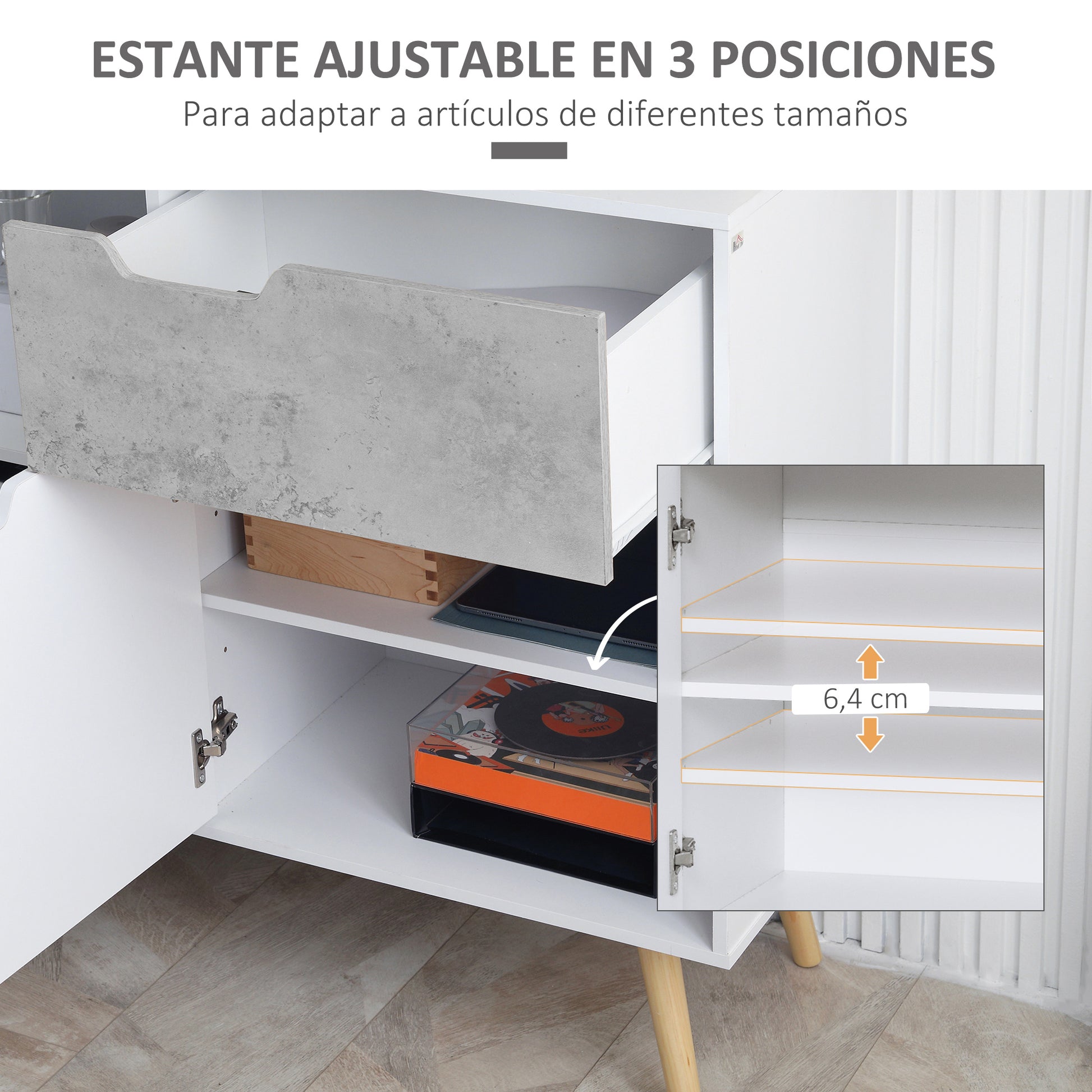 Kitchen Sideboard Buffet Cabinet with 2 Doors 1 Drawer Storage Cabinet for Living Room Office Bedroom Modern Style 98x39x81.5 cm White