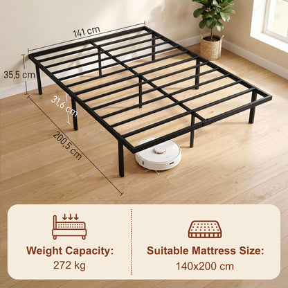 Metal Bed Frame with Under-Bed Storage, 14 in Height, Slatted Base, Quiet Design — No Box Spring Needed, Easy Assembly — 55 x 79 in (140 x 200 cm), Black