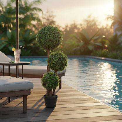 39.4 in (100 cm) Large Boxwood Topiary - Three-Ball Artificial Plant with Real Wood Trunk in Pot, Realistic Faux Plant for Living Room, Bedroom, Office, Garden Decor, Gift