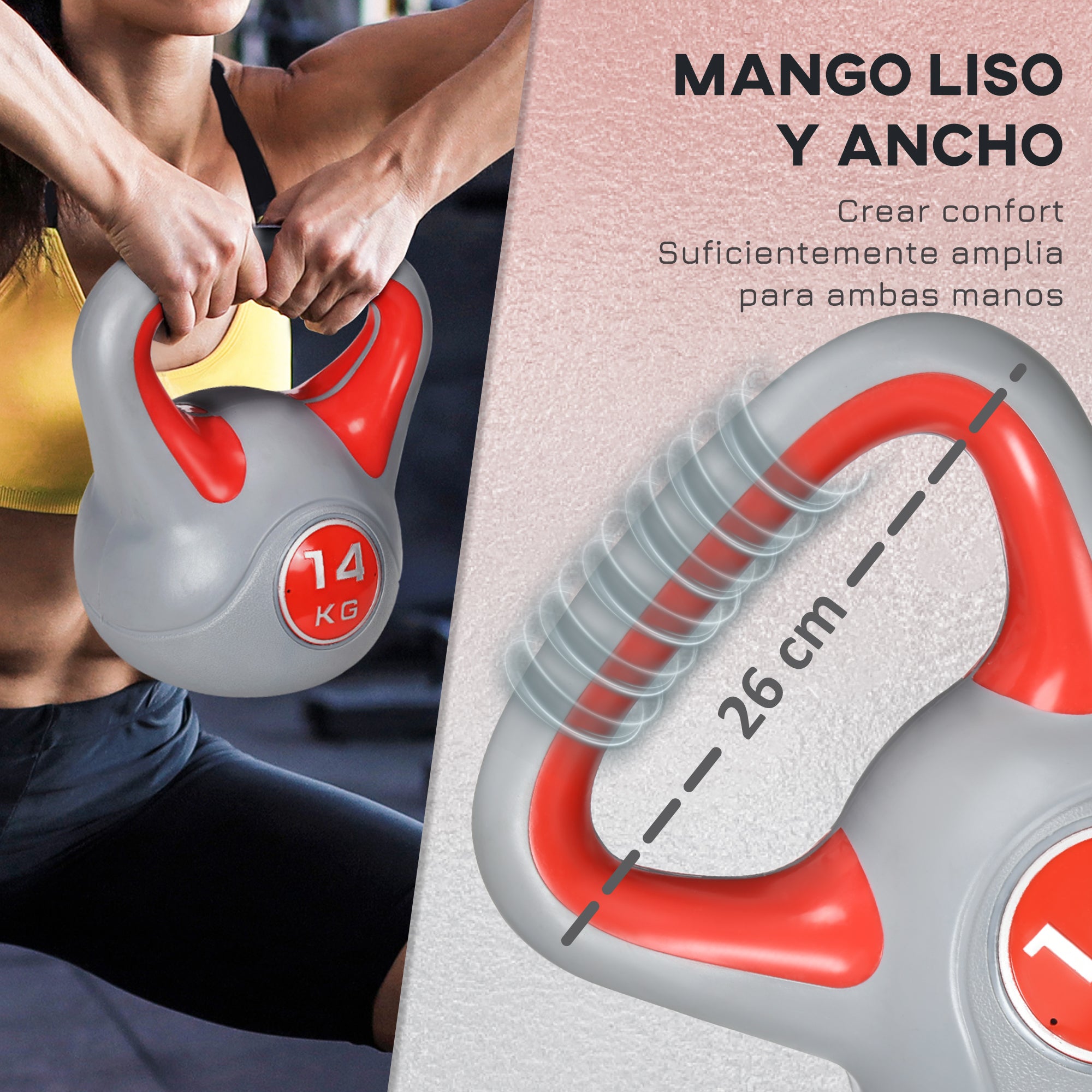 SPORTNOW 14 kg Kettlebell Russian Weight PU Coating and Sand Filling Wide Handle for Home Gym Bodybuilding Workout 26x18x32 cm Red and Grey