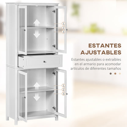Kitchen Pantry Cabinet Display Case with 4 Tempered Glass Doors Drawer and Adjustable Shelves for Living Room Dining Room 74x35.5x181.5 cm White