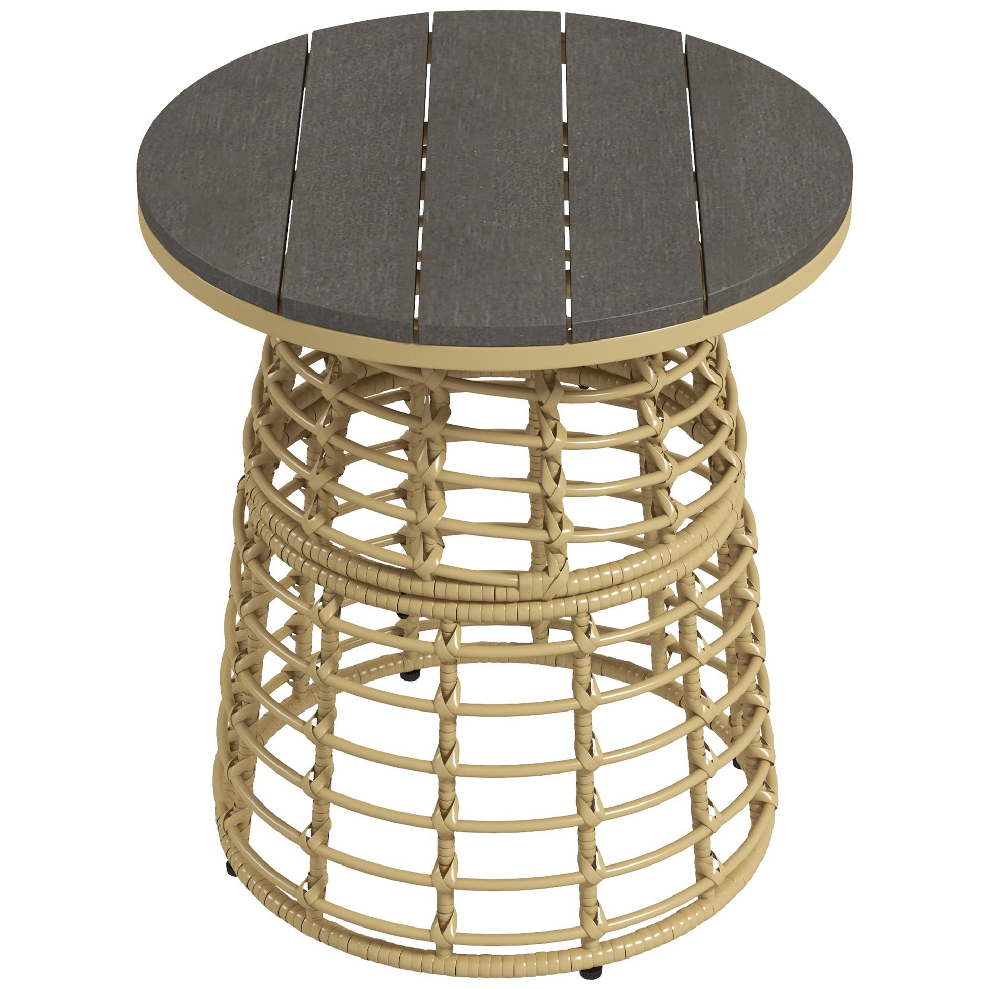 Garden Coffee Table, Outdoor Round Resin Rattan-Look Metal Side Table with Composite Top, Ø 45 x 50 cm Natural