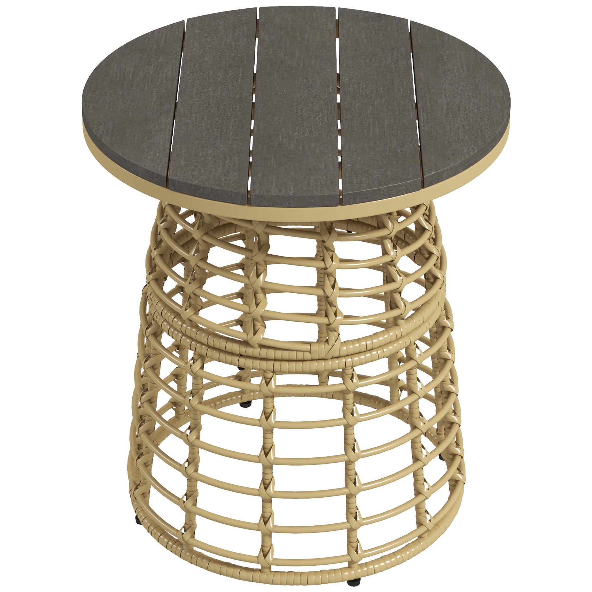Garden Coffee Table, Outdoor Round Resin Rattan-Look Metal Side Table with Composite Top, Ø 45 x 50 cm Natural