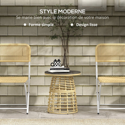 Garden Coffee Table, Outdoor Round Resin Rattan-Look Metal Side Table with Composite Top, Ø 45 x 50 cm Natural