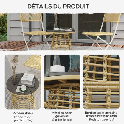 Garden Coffee Table, Outdoor Round Resin Rattan-Look Metal Side Table with Composite Top, Ø 45 x 50 cm Natural