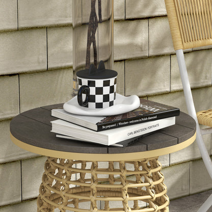 Garden Coffee Table, Outdoor Round Resin Rattan-Look Metal Side Table with Composite Top, Ø 45 x 50 cm Natural