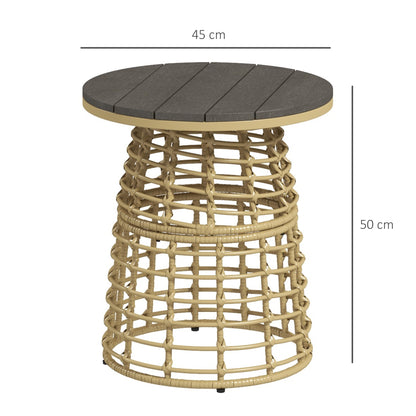 Garden Coffee Table, Outdoor Round Resin Rattan-Look Metal Side Table with Composite Top, Ø 45 x 50 cm Natural