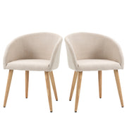 Set of 2 dining chairs kitchen chair Scandinavian Design - Tapered Inclined Rubber Wood Legs - Seat Backrest Armrests Ergonomic Linen Aspect Beige