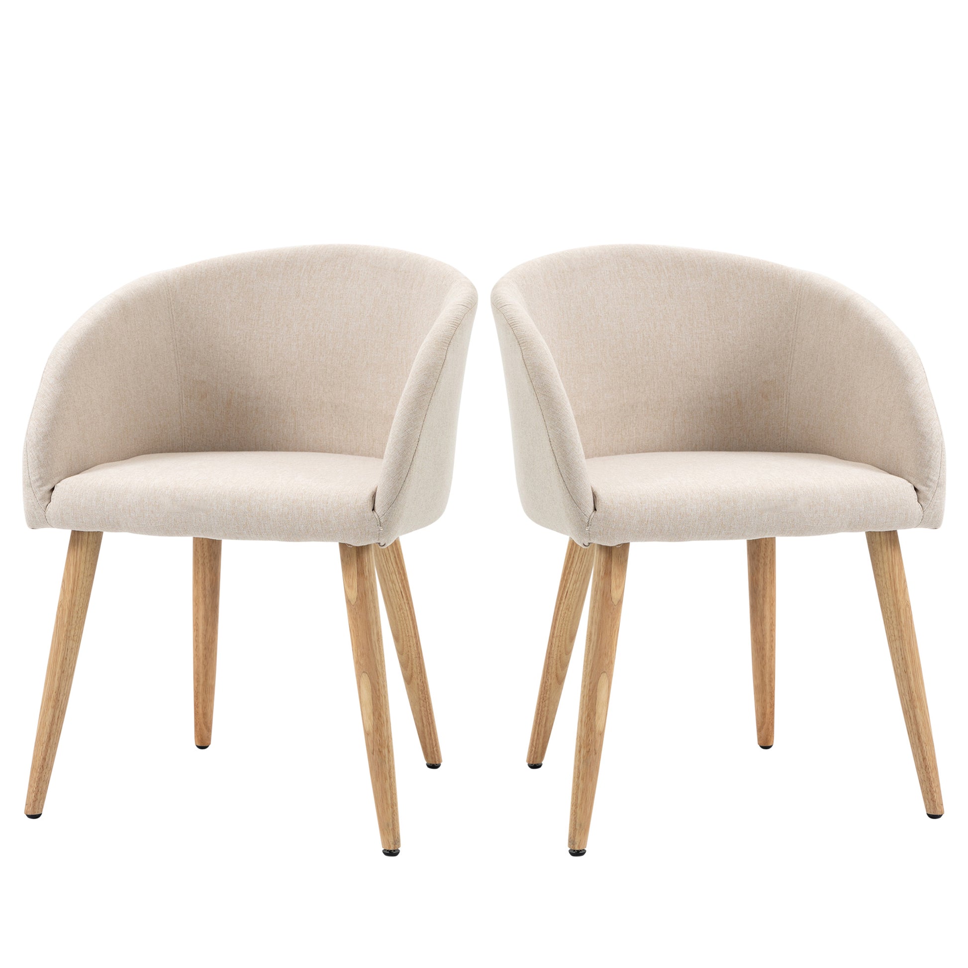 Set of 2 dining chairs kitchen chair Scandinavian Design - Tapered Inclined Rubber Wood Legs - Seat Backrest Armrests Ergonomic Linen Aspect Beige