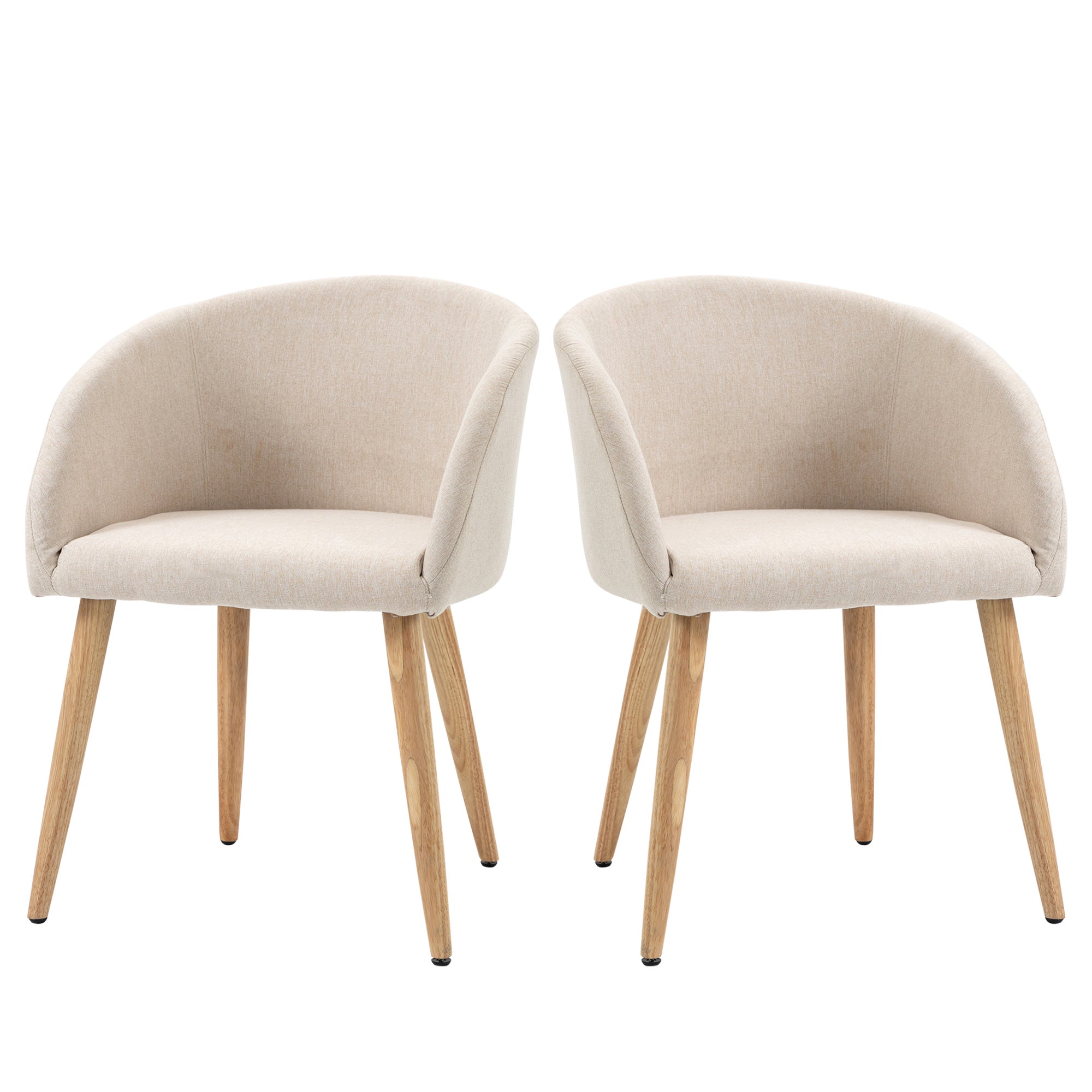 Set of 2 dining chairs kitchen chair Scandinavian Design - Tapered Inclined Rubber Wood Legs - Seat Backrest Armrests Ergonomic Linen Aspect Beige