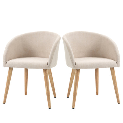 Set of 2 dining chairs kitchen chair Scandinavian Design - Tapered Inclined Rubber Wood Legs - Seat Backrest Armrests Ergonomic Linen Aspect Beige