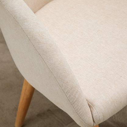 Set of 2 dining chairs kitchen chair Scandinavian Design - Tapered Inclined Rubber Wood Legs - Seat Backrest Armrests Ergonomic Linen Aspect Beige