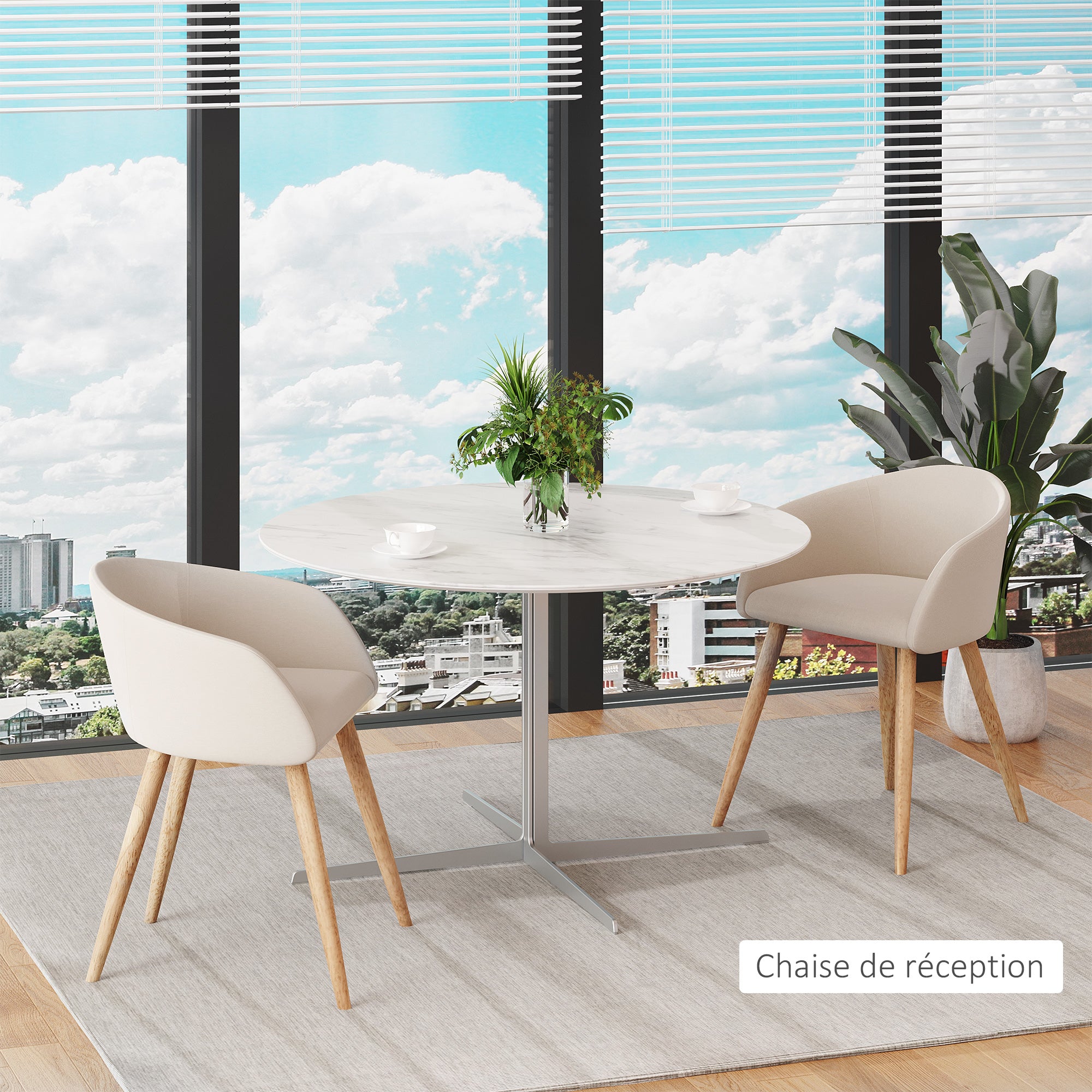 Set of 2 dining chairs kitchen chair Scandinavian Design - Tapered Inclined Rubber Wood Legs - Seat Backrest Armrests Ergonomic Linen Aspect Beige
