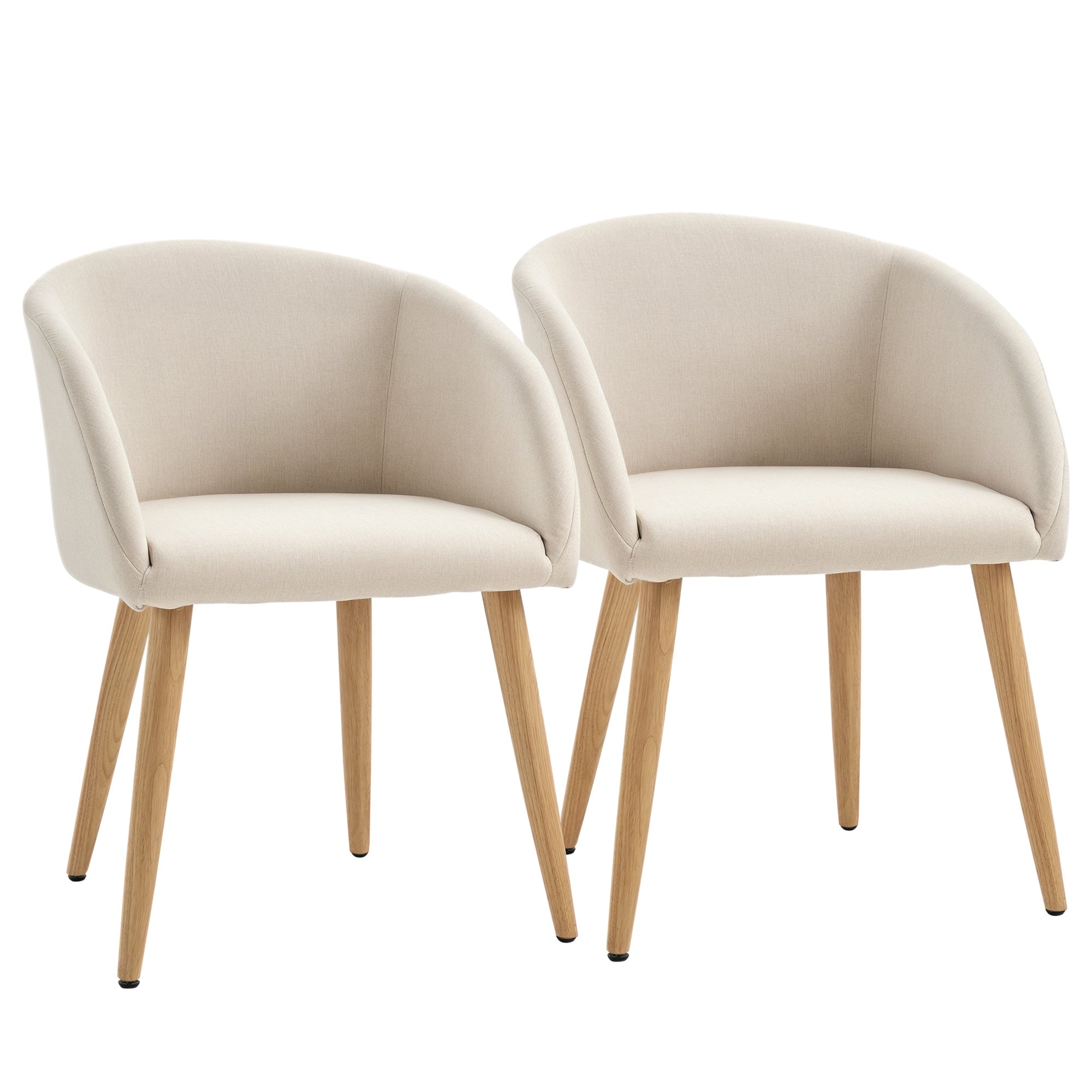 Set of 2 dining chairs kitchen chair Scandinavian Design - Tapered Inclined Rubber Wood Legs - Seat Backrest Armrests Ergonomic Linen Aspect Beige