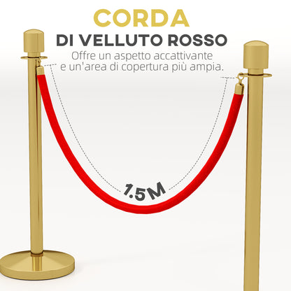 Velvet Rope Stanchions with Fillable Base, Stainless Steel Poles, Ø32x96 cm, Gold and Red