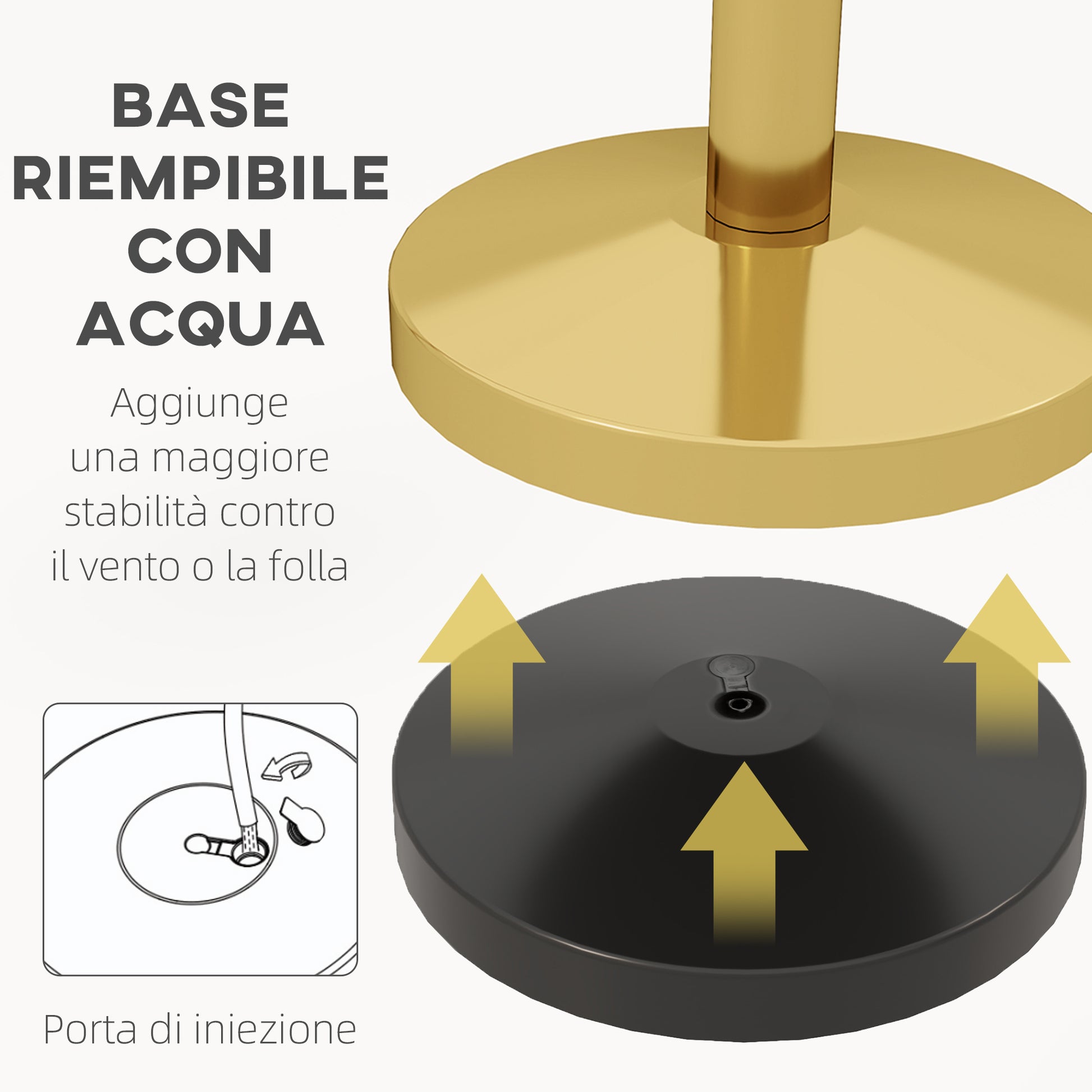 Velvet Rope Stanchions with Fillable Base, Stainless Steel Poles, Ø32x96 cm, Gold and Red