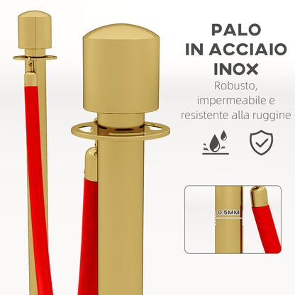 Velvet Rope Stanchions with Fillable Base, Stainless Steel Poles, Ø32x96 cm, Gold and Red