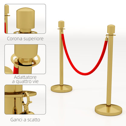 Velvet Rope Stanchions with Fillable Base, Stainless Steel Poles, Ø32x96 cm, Gold and Red