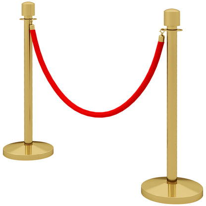 Velvet Rope Stanchions with Fillable Base, Stainless Steel Poles, Ø32x96 cm, Gold and Red