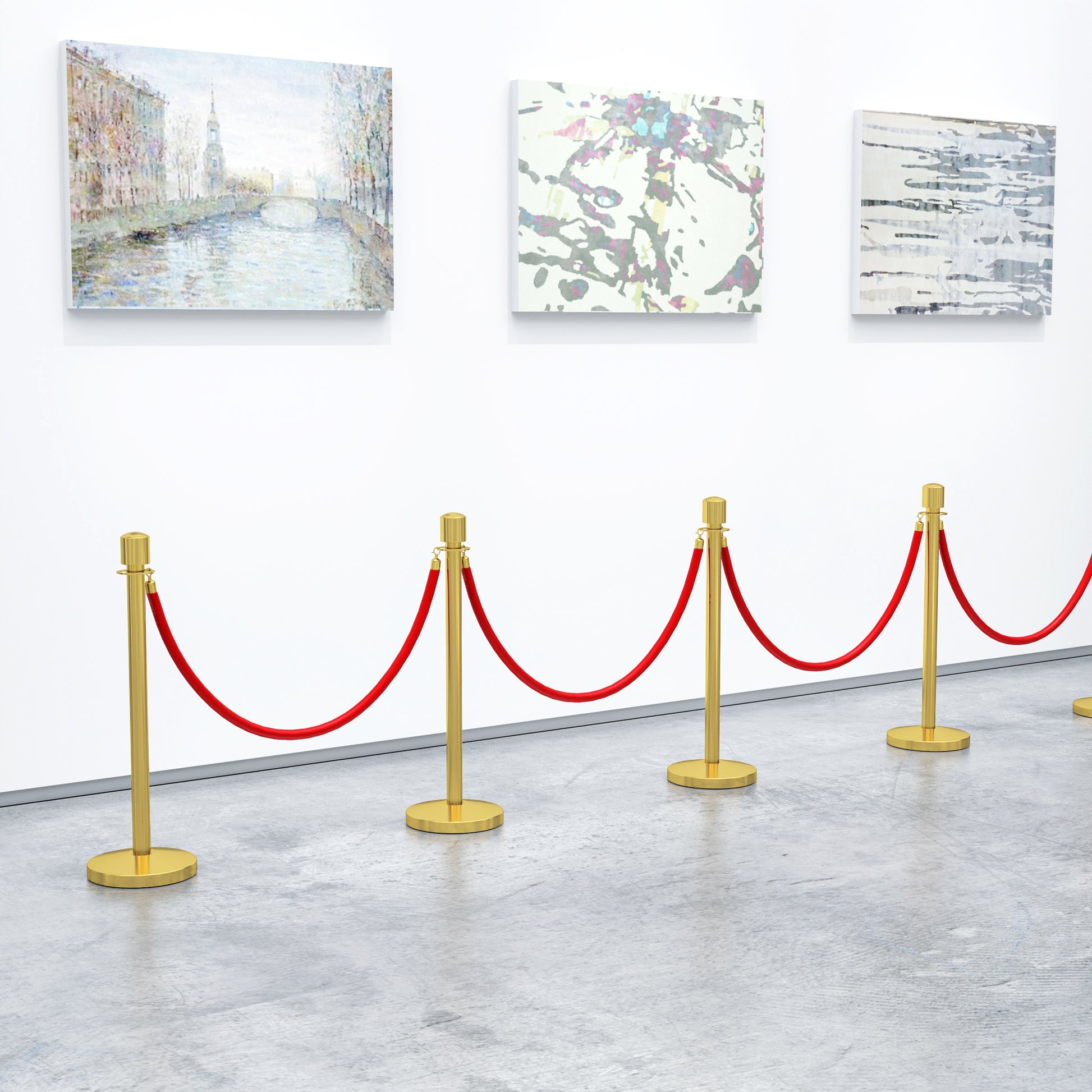 Velvet Rope Stanchions with Fillable Base, Stainless Steel Poles, Ø32x96 cm, Gold and Red