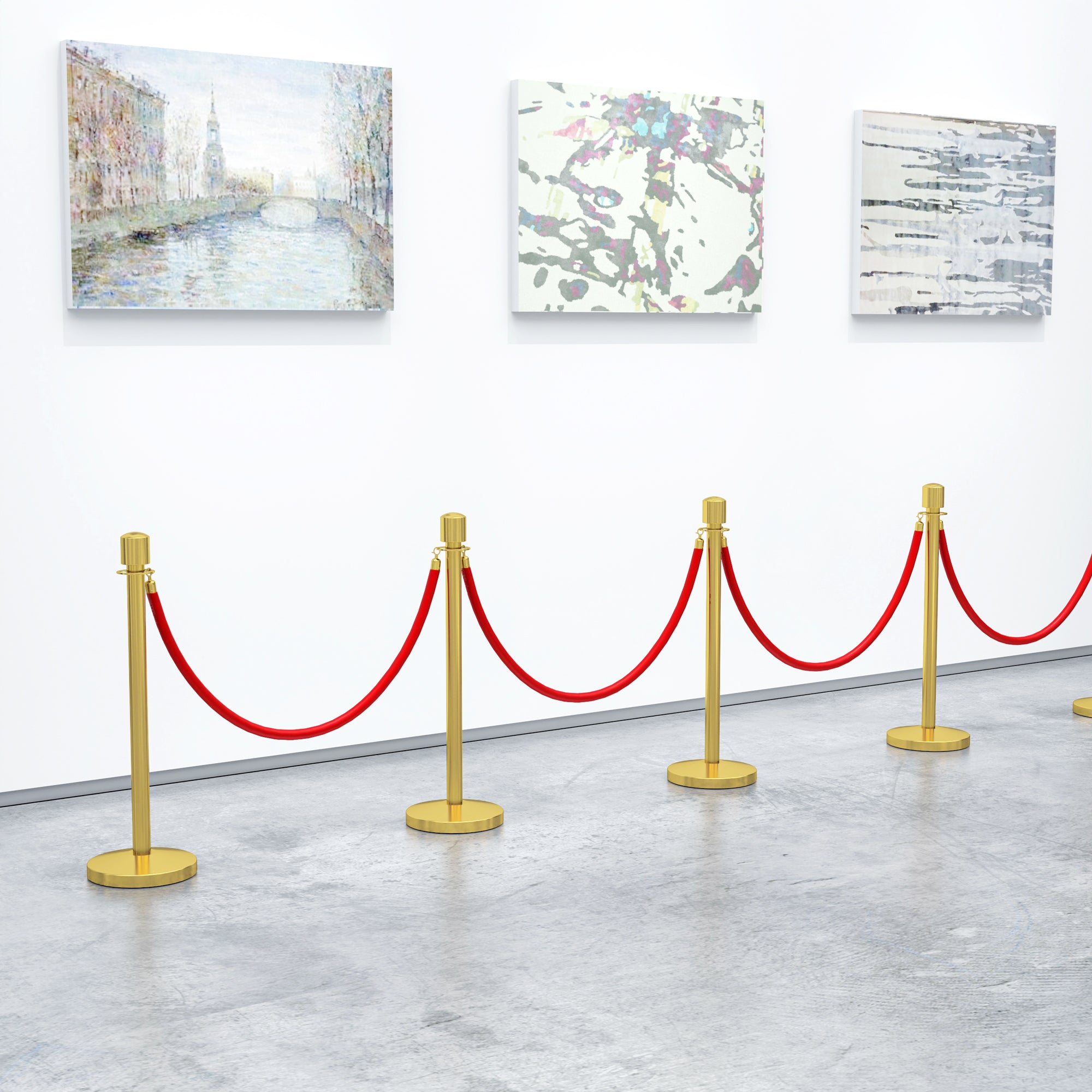 Velvet Rope Stanchions with Fillable Base, Stainless Steel Poles, Ø32x96 cm, Gold and Red