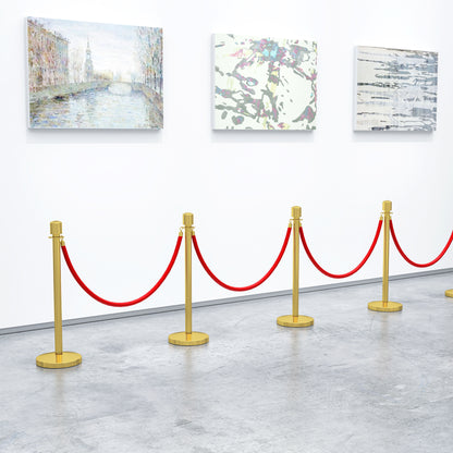 Velvet Rope Stanchions with Fillable Base, Stainless Steel Poles, Ø32x96 cm, Gold and Red