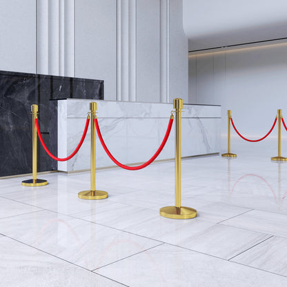 Velvet Rope Stanchions with Fillable Base, Stainless Steel Poles, Ø32x96 cm, Gold and Red